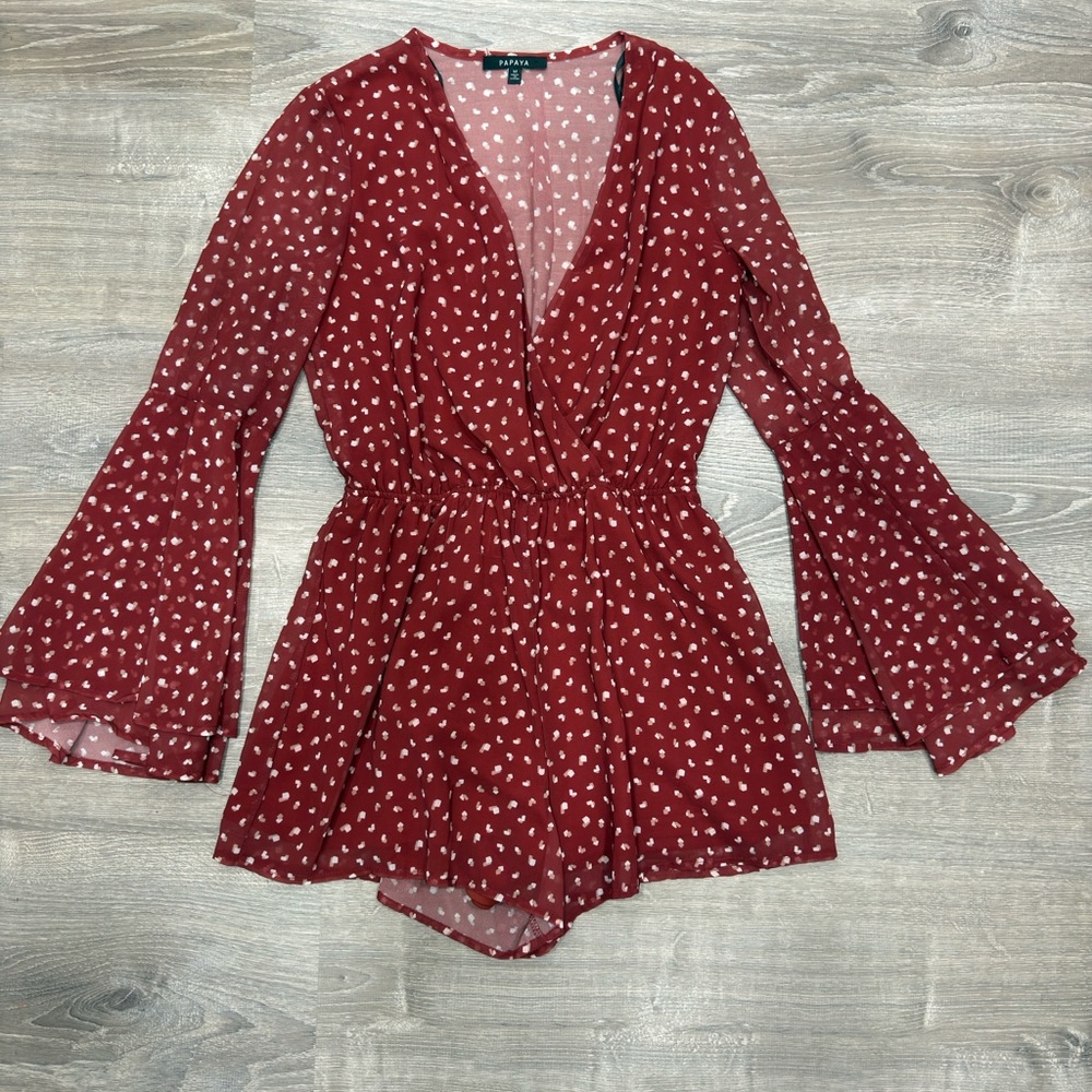 Papaya Red and Cream Heart Pattern Top